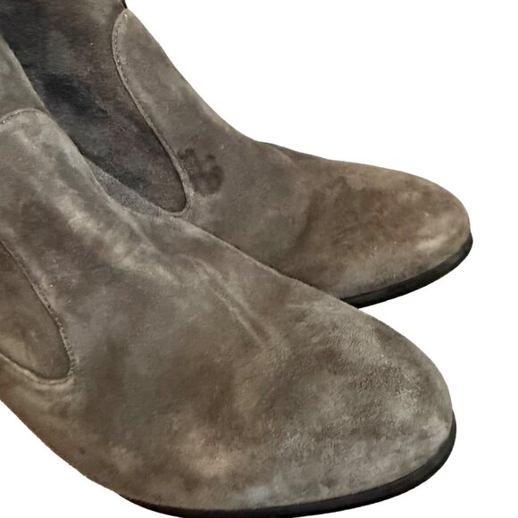 Stuart Weitzman Gray Microsuede Stretch Ankle Tie Heeled Booties Size 10 - Picture 2 of 10
